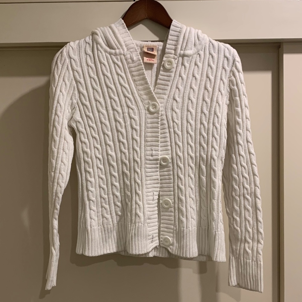 White Cable Knit Hooded Sweater